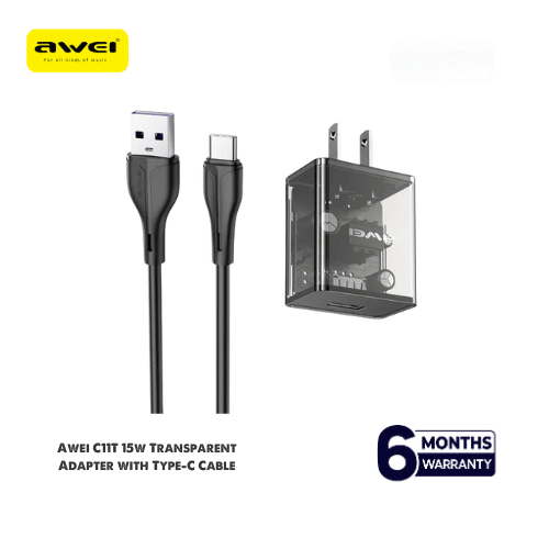 Awei C11T Fast Charging Transparent Adapter with Type-C Cable