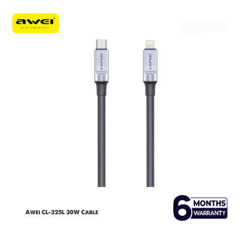 Awei CL-225L Smart Fast Charging Type-C to Light-ning 1m Cable 30W Quick Charge Data Sync Cord High Quality