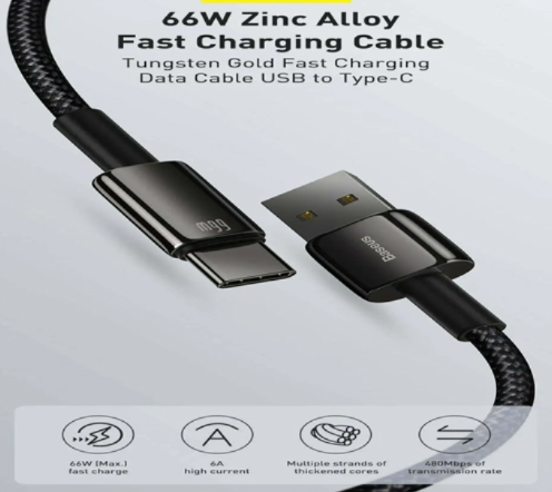 Baseus 66W CATWJ-B01 Zinc Alloy USB to Type-C Tungsten Gold Fasting Charging Data Cable 1M -45Days Warranty